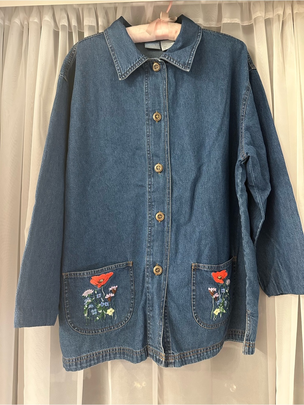 Vtg Denim Embroidered Pocket Jacket